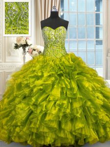 Spectacular Sleeveless Brush Train Beading and Ruffles Lace Up Quinceanera Gowns