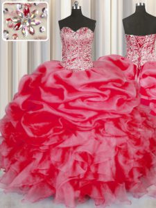 Elegant Sleeveless Beading and Ruffles and Pick Ups Lace Up Quinceanera Dresses