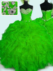 Dynamic Beading and Ruffles 15 Quinceanera Dress Lace Up Sleeveless Floor Length