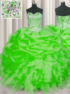 Ball Gowns Sweetheart Sleeveless Organza Floor Length Lace Up Beading and Ruffles and Pick Ups Sweet 16 Dresses