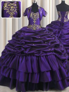 Beautiful Purple Sleeveless Brush Train Beading and Appliques and Pick Ups With Train Sweet 16 Quinceanera Dress