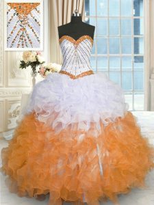 Classical Multi-color Organza Lace Up Sweetheart Sleeveless Floor Length Sweet 16 Dresses Beading and Ruffles