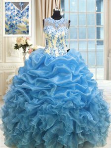 Admirable Floor Length Baby Blue Quinceanera Dresses Scoop Sleeveless Zipper