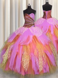 Flare Floor Length Ball Gowns Sleeveless Multi-color Quinceanera Gown Lace Up