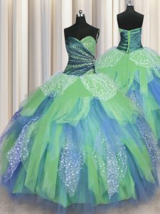 Adorable Organza Sweetheart Sleeveless Lace Up Beading and Ruching Quinceanera Dress in Green