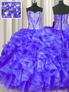 Dramatic Sleeveless Lace Up Floor Length Beading and Ruffles Ball Gown Prom Dress