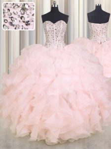 Ball Gowns Vestidos de Quinceanera Baby Pink Sweetheart Organza Sleeveless Floor Length Lace Up