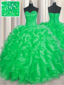 Cute Floor Length Green Quinceanera Gown Sweetheart Sleeveless Lace Up