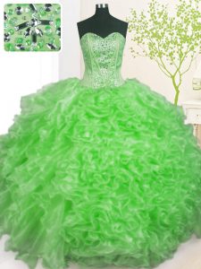 Best Selling Organza Sweetheart Sleeveless Lace Up Beading and Ruffles and Pick Ups Quinceanera Gowns in