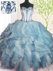 Fabulous Sweetheart Sleeveless Sweet 16 Dress Floor Length Beading and Ruffles Multi-color Organza