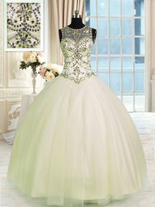 Designer Champagne Quinceanera Gowns Military Ball and Sweet 16 and Quinceanera and For with Beading Scoop Sleeveless La