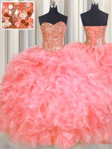 Halter Top Sleeveless Beading and Ruffles Lace Up 15th Birthday Dress