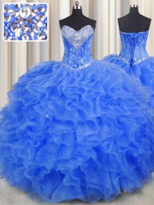 Glamorous Royal Blue Quinceanera Gown Military Ball and Sweet 16 and Quinceanera and For with Beading and Ruffles Sweeth