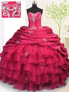 Deluxe Sleeveless With Train Beading and Appliques and Ruffled Layers and Pick Ups Lace Up Vestidos de Quinceanera with 