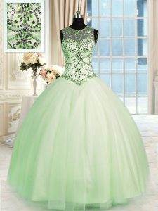 Modern Scoop Sleeveless Lace Up 15th Birthday Dress Apple Green Tulle