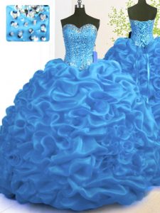 Decent With Train Ball Gowns Sleeveless Blue Sweet 16 Dress Brush Train Lace Up