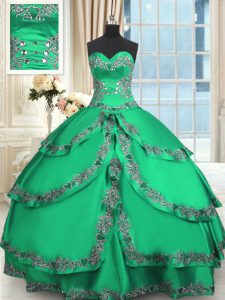 Glittering Turquoise Sweetheart Lace Up Beading and Embroidery and Ruffled Layers Quinceanera Dresses Sleeveless