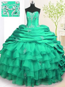 Pretty Turquoise Lace Up Strapless Beading and Appliques and Ruffled Layers and Pick Ups Quinceanera Dresses Organza and