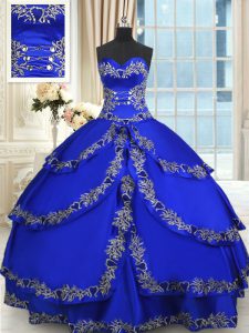 Taffeta Sweetheart Sleeveless Lace Up Beading and Embroidery and Ruffled Layers Quinceanera Gowns in Royal Blue