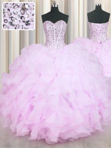 Mermaid Lilac Sweetheart Lace Up Beading and Ruffles Quinceanera Dress Sleeveless