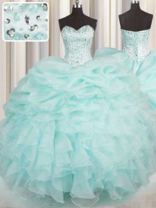 Hot Selling Aqua Blue Sweetheart Neckline Beading and Ruffles 15 Quinceanera Dress Sleeveless Lace Up