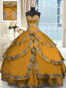 Gold Lace Up Sweet 16 Dresses Beading and Embroidery and Ruffled Layers Sleeveless Floor Length