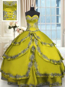 Most Popular Taffeta Sleeveless Floor Length Quinceanera Dress and Beading and Appliques and Ruffled Layers