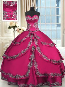 High Quality Floor Length Wine Red Quinceanera Dresses Taffeta Sleeveless Beading and Embroidery and Ruffled Layers