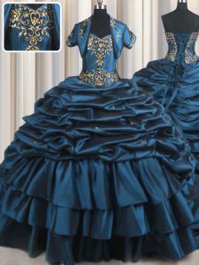 Pretty Navy Blue Sweet 16 Quinceanera Dress Military Ball and Sweet 16 and Quinceanera and For with Beading and Applique