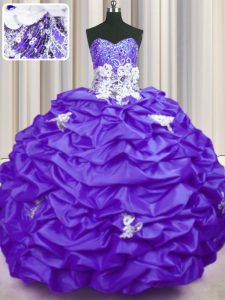 Great Purple Sweetheart Lace Up Appliques and Sequins and Pick Ups Quince Ball Gowns Brush Train Sleeveless