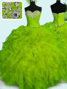 Amazing Yellow Green Sleeveless Floor Length Beading and Ruffles Lace Up Vestidos de Quinceanera