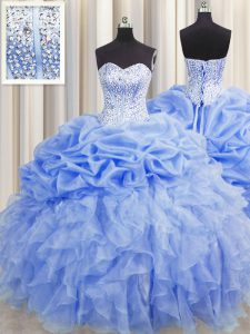 Fabulous Visible Boning Sleeveless Ruffles and Pick Ups Lace Up Quince Ball Gowns
