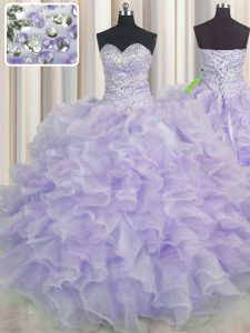 Attractive Sweetheart Sleeveless Lace Up Sweet 16 Quinceanera Dress Lavender Organza