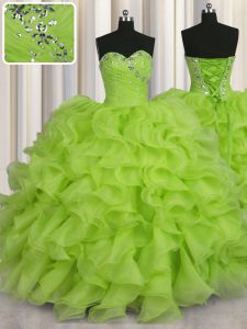 Beading Quinceanera Gown Lace Up Sleeveless Floor Length