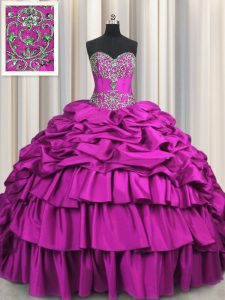 Embroidery Brush Train Floor Length Ball Gowns Sleeveless Fuchsia Quinceanera Dresses Lace Up