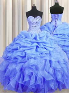 High End Pick Ups Floor Length Blue 15 Quinceanera Dress Sweetheart Sleeveless Lace Up