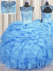 See Through Sleeveless Beading and Ruffles and Pick Ups Lace Up Sweet 16 Dress