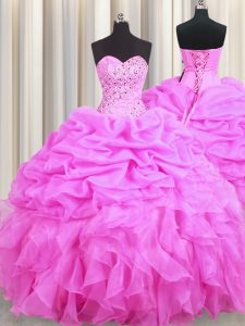 Super Pick Ups Floor Length Ball Gowns Sleeveless Rose Pink Quince Ball Gowns Lace Up
