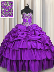 Lovely Pick Ups Embroidery Ball Gowns Sleeveless Purple Quince Ball Gowns Brush Train Lace Up