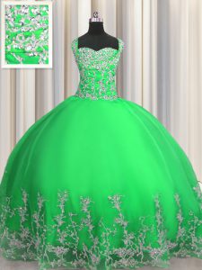 Dramatic Straps Sleeveless Lace Up Sweet 16 Dresses Apple Green Tulle