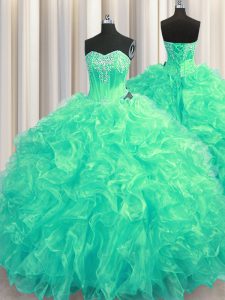 Colorful Turquoise Quinceanera Gowns Military Ball and Sweet 16 and Quinceanera and For with Beading and Ruffles Sweethe