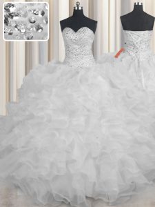 Beading and Ruffles Sweet 16 Quinceanera Dress White Lace Up Sleeveless Floor Length