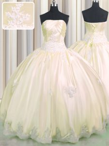 Champagne 15 Quinceanera Dress Military Ball and Sweet 16 and Quinceanera and For with Beading and Appliques Strapless S