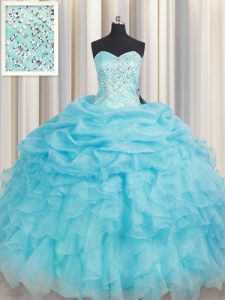 Baby Blue Sleeveless Beading and Ruffles Floor Length Sweet 16 Dress