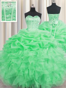 Classical Visible Boning Sleeveless Beading and Ruffles and Pick Ups Lace Up Quinceanera Dress