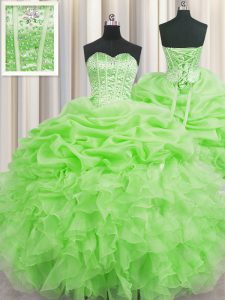 Excellent Visible Boning Organza Sweetheart Sleeveless Lace Up Beading and Ruffles and Pick Ups 15th Birthday Dress in