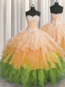 Hot Selling Sequins Ruffled Floor Length Multi-color Quinceanera Gowns Sweetheart Sleeveless Lace Up