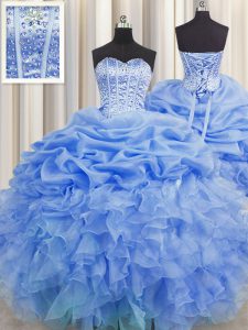 Visible Boning Sleeveless Beading and Ruffles and Pick Ups Lace Up 15th Birthday Dress