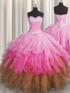 Beautiful Floor Length Lace Up Quinceanera Dresses Multi-color for Military Ball and Sweet 16 and Quinceanera with Beadi