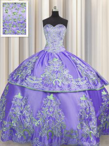 Delicate Lavender Lace Up Quinceanera Dress Beading and Embroidery Sleeveless Floor Length